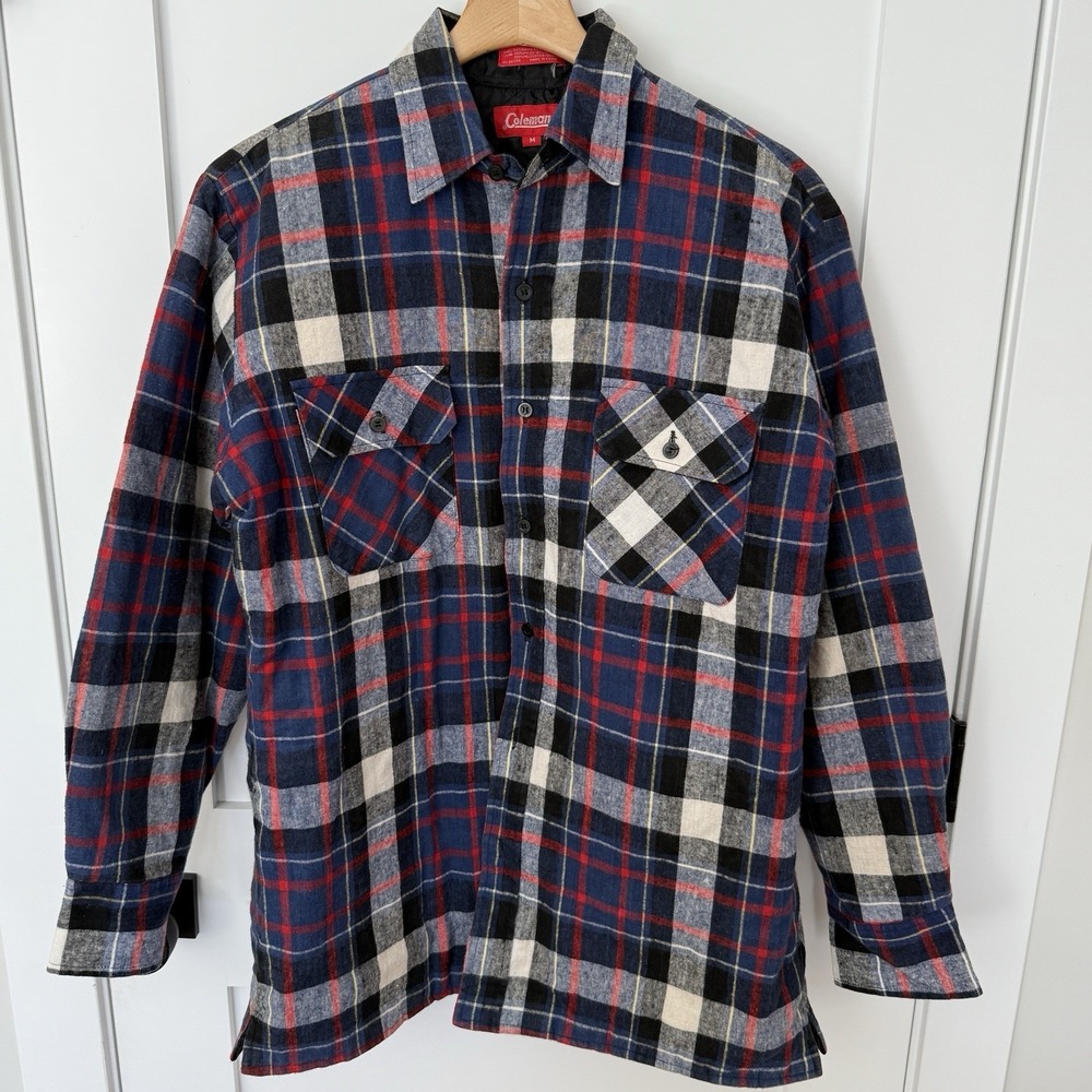 Coleman Mens Red/White/Blue Plaid Shirt/Jacket Shacket Quilted Lining Size MED - Picture 4 of 7